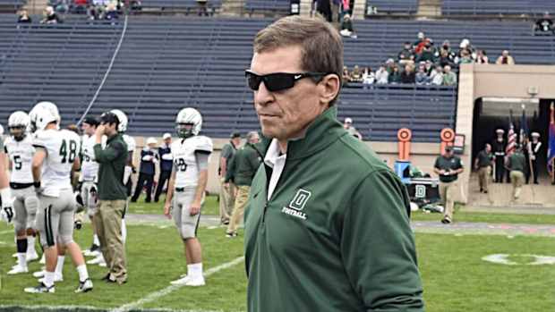 Dartmouth coach Buddy Teevens looks on during a practice.